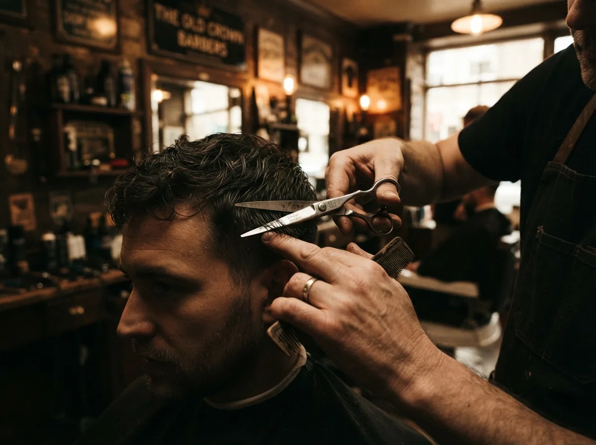 Stylist cutting client's hair